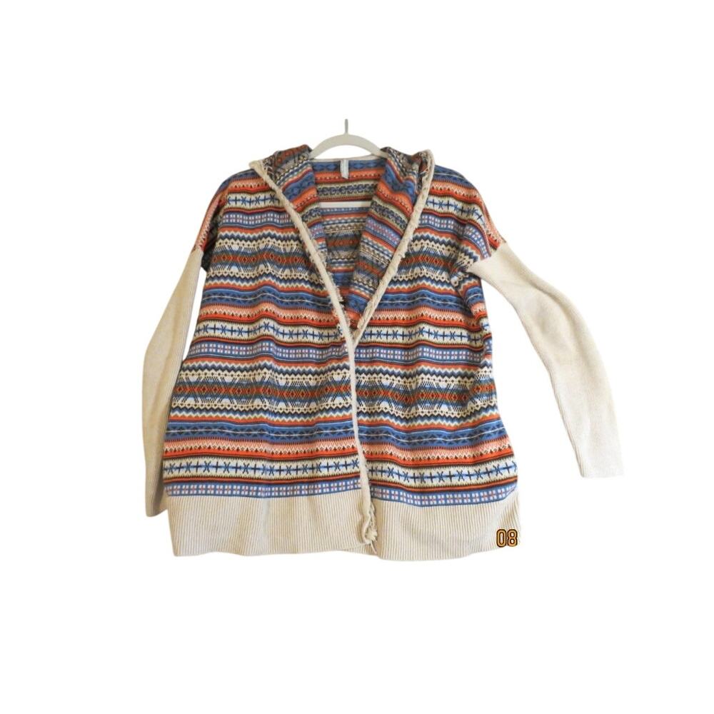 Hanna Andersson Cardigan Womens S Fair Isle Nordic Hooded Cotton Open Front